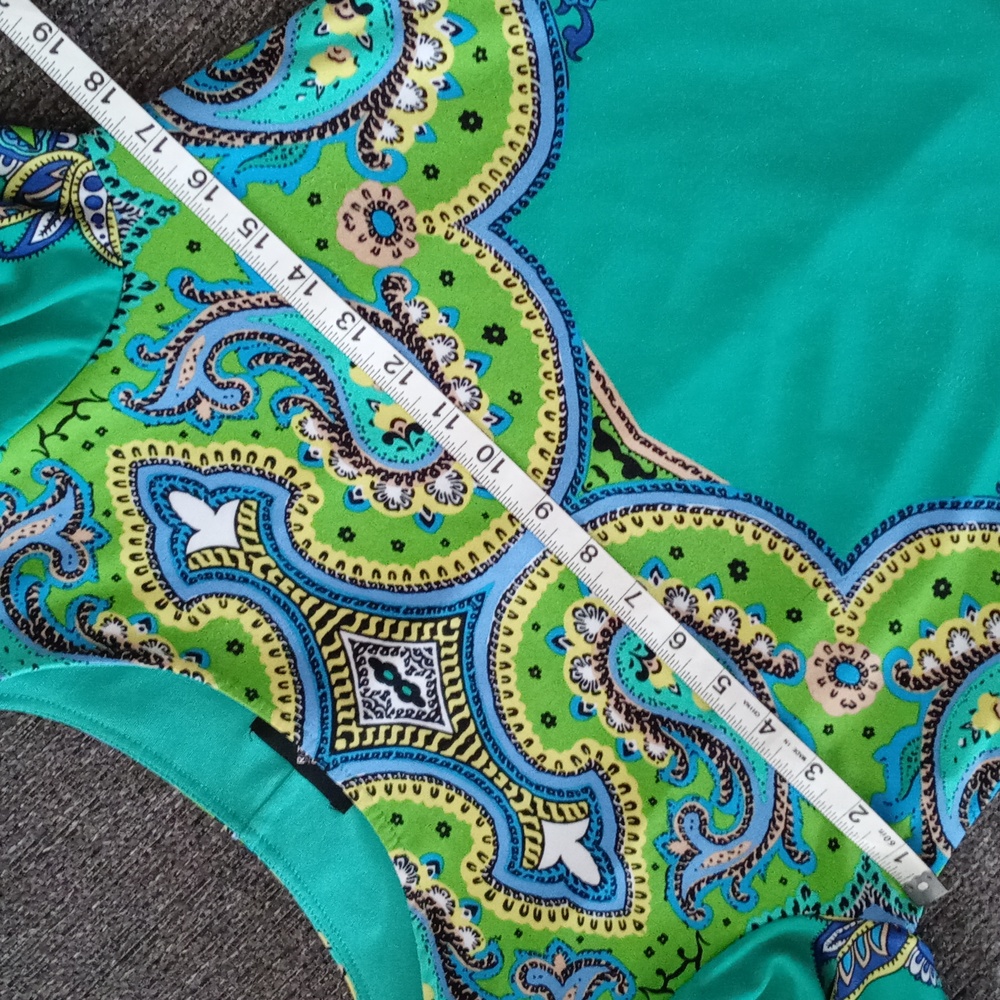 🦚Ronni Nicole🦚 - Green/Turquoise Paisley Stretch Sheath Dress - Picture 10 of 13